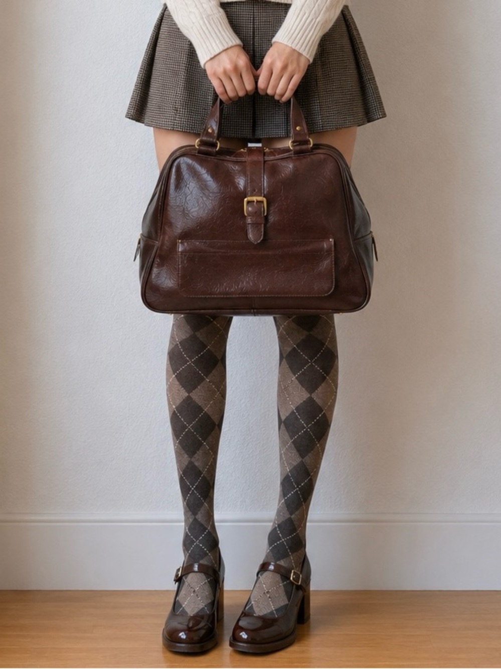 Vintage 70s Brown Glossy Weekender Bag Mod Travel Carry On